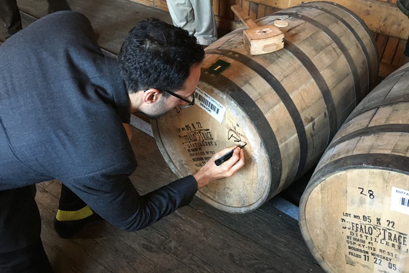 CEO David Moritz signing the selected barrel of Eagle Rare that will become our 10th Anniversary Bourbon