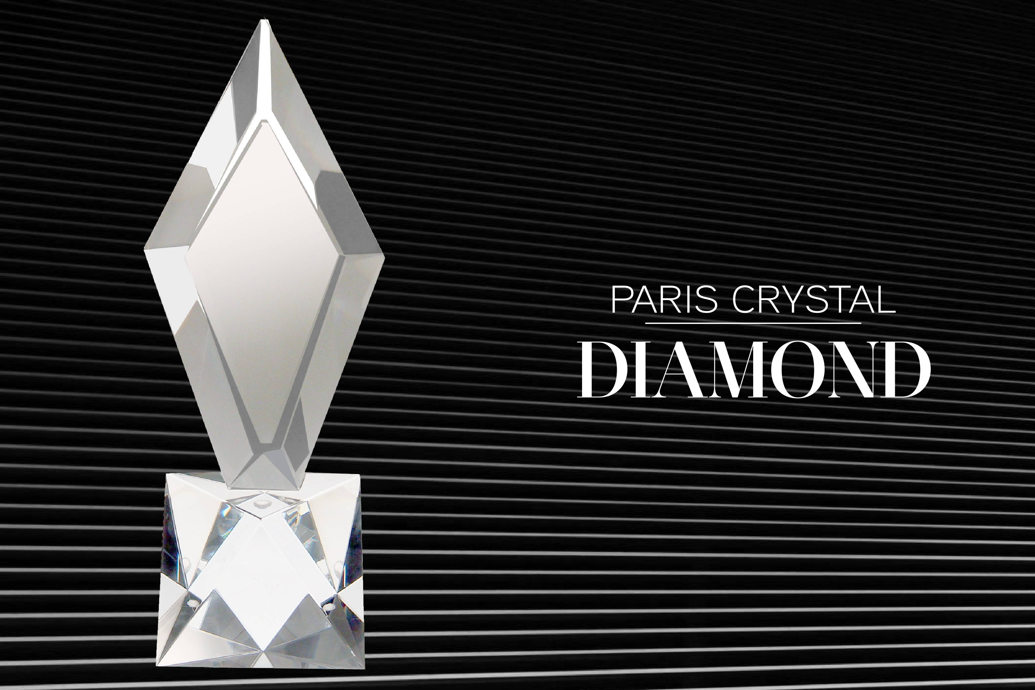 Diamond shaped crystal mounted on geometric base
