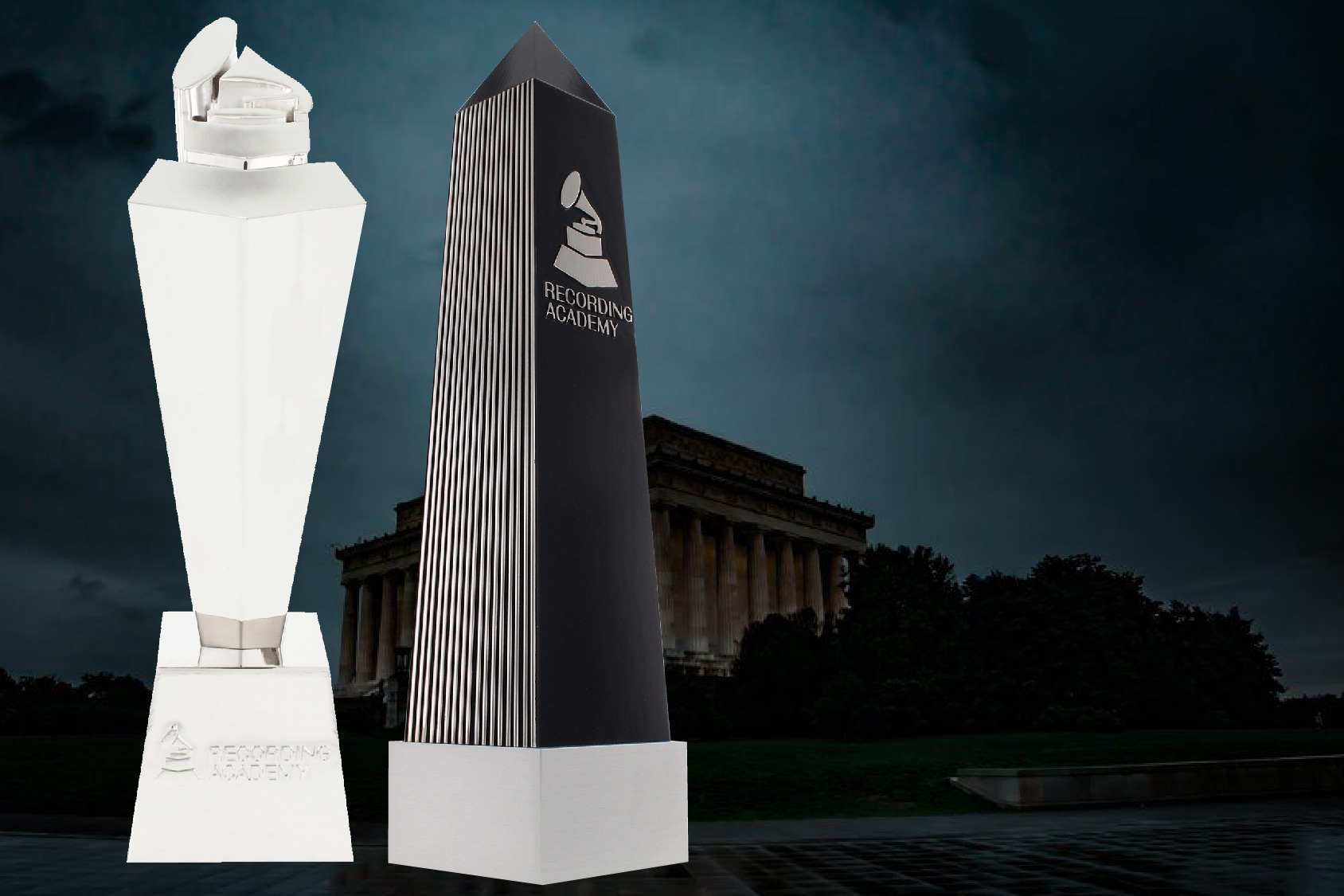 Two custom trophies by Society Awards for the Grammys on the Hill
